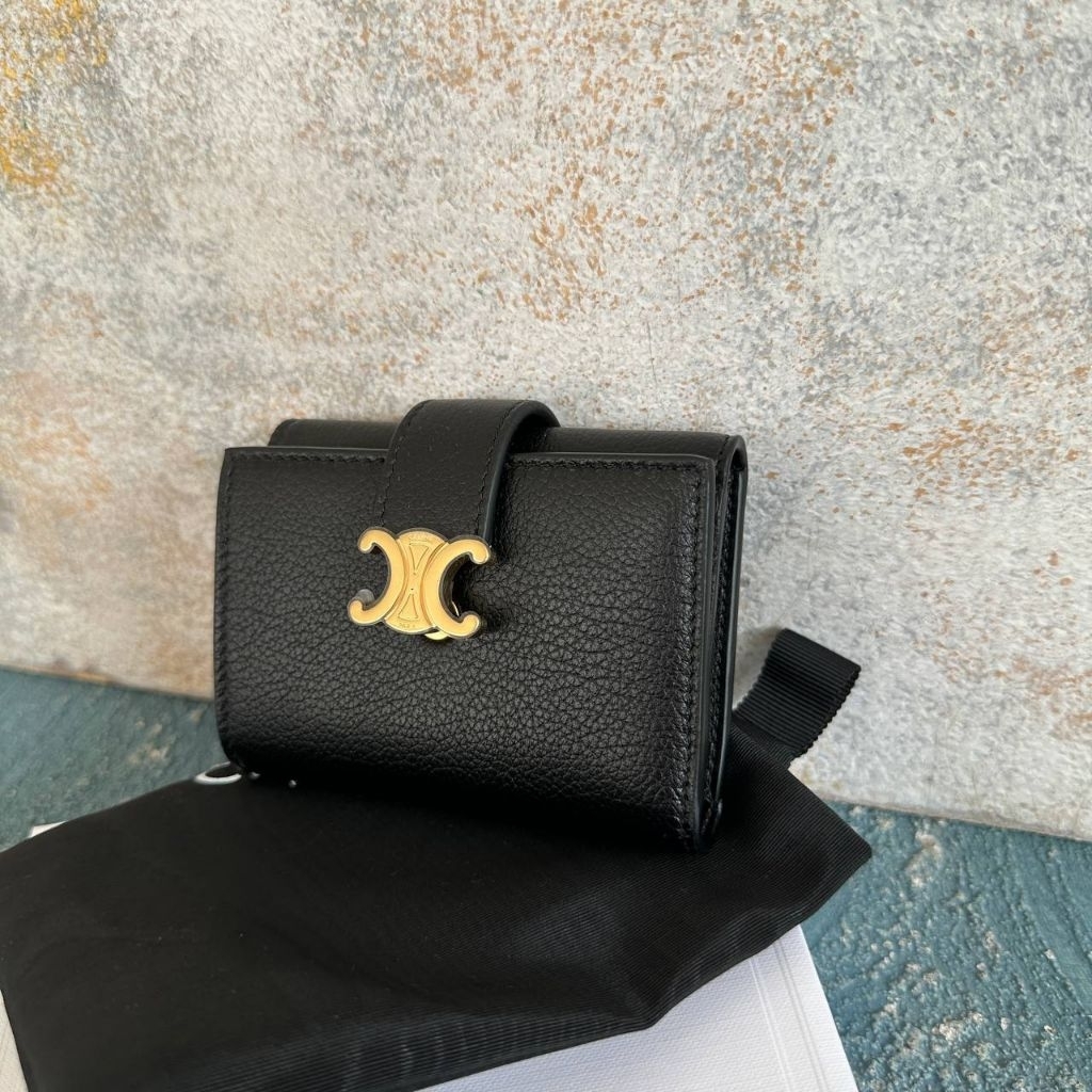 Celine Triomphe Fine Strap Wallet Black