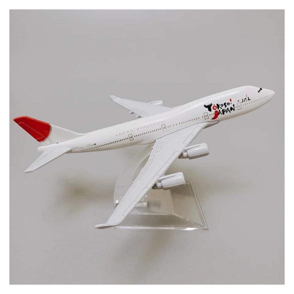 Miniatur Pesawat JAL Japan Airlines Livery Yokoso Japan Boeing B747 Panjang 16cm Bahan Metal