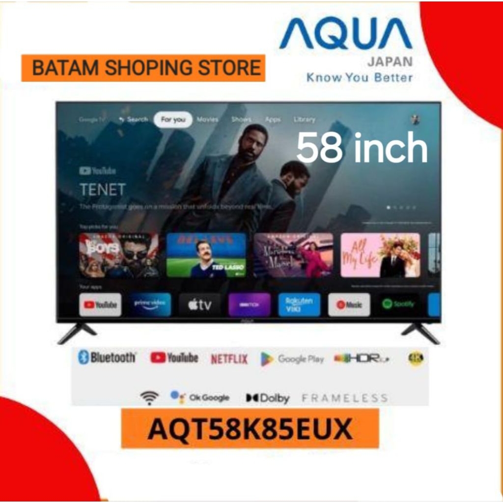 TV AQUA LED 58 INCH AQT58K85EUX 4K UHD GOOGLE TV GARANSI RESMI
