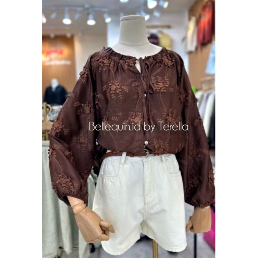 Blouse Katun Silk Bordir Timbul Red Apple