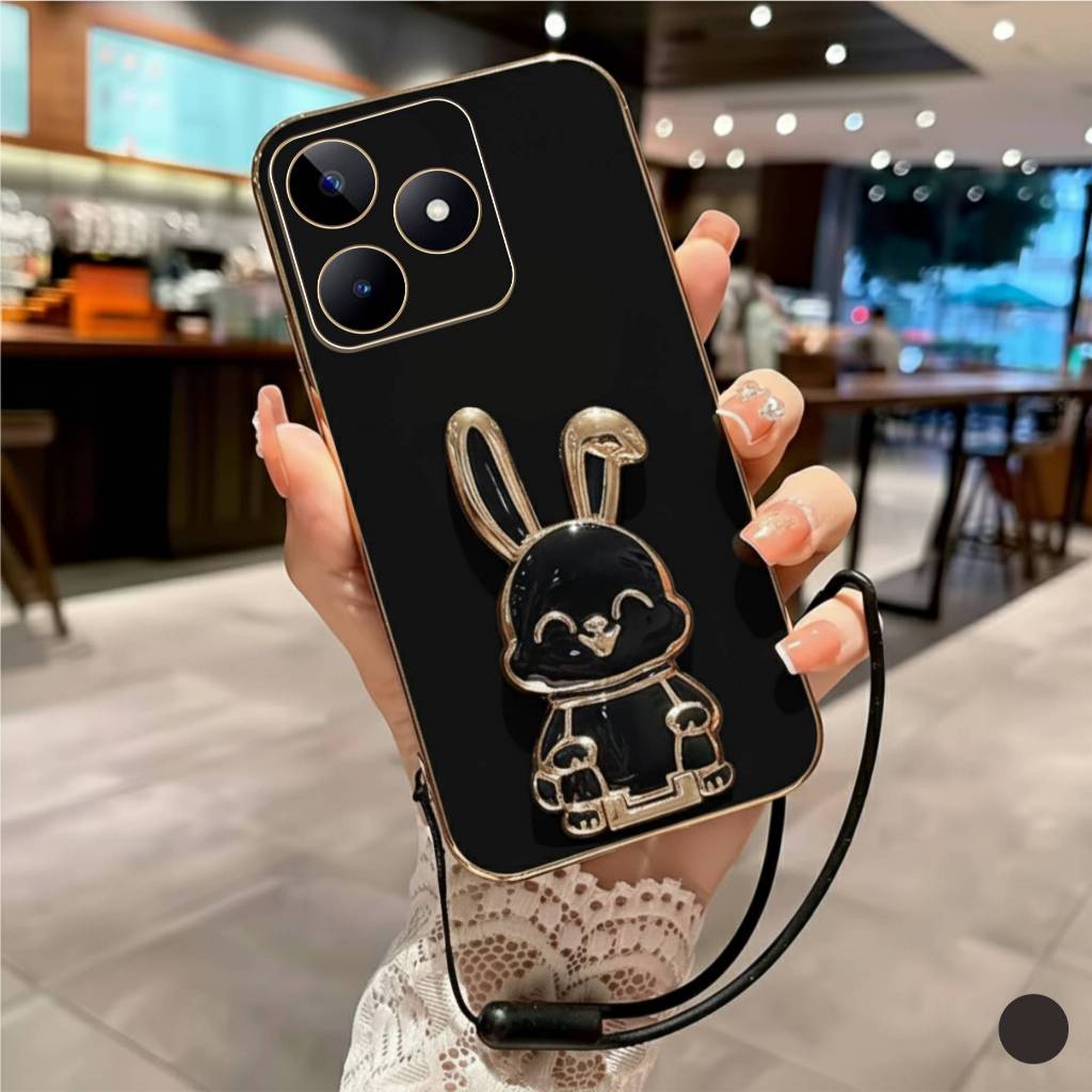 Soft Case Realme C53 C35 Casing Elektro Plating Bunny Hollder Free Tali Gantungan