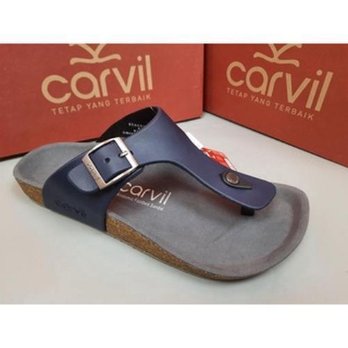Sandal Carvil Jepit Sandal Pria Original bahan kulit warna biru hitam dan biru