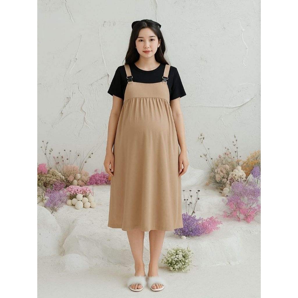Overall Bumil Jumbo Bahan Babyterry Dress Kodok Ibu Hamil Terbaru Baju Wanita Hamil Modis Harian Ro