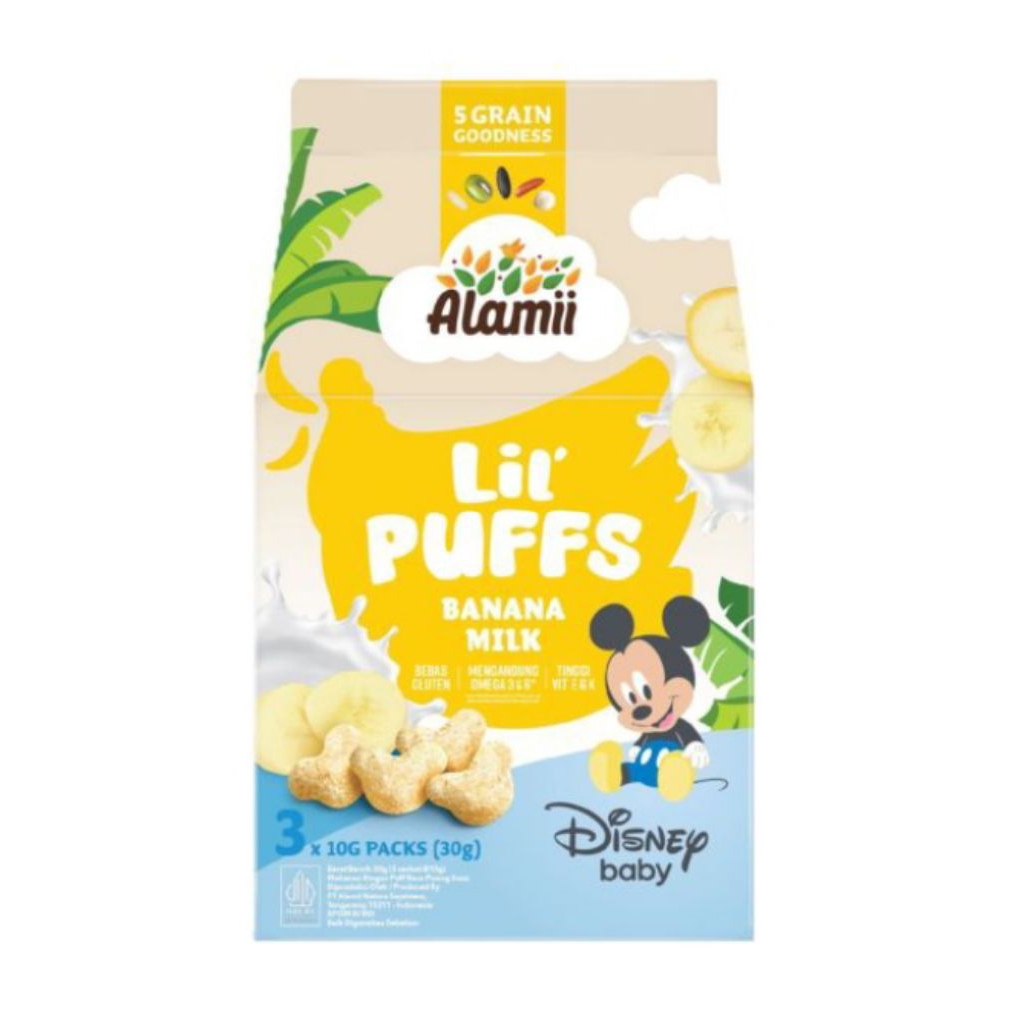 makanan bayi, Alamii, Lil puffe Banana Milk / Oat & Milk biscuit, isi 3 pak