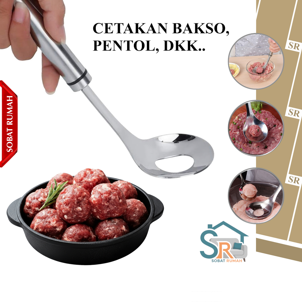 SENDOK CETAKAN BAKSO Bulat Anti Lengket Alat Cetak Adonan Baso MANUAL Jumbo Stainless Ayam Sapi Penc