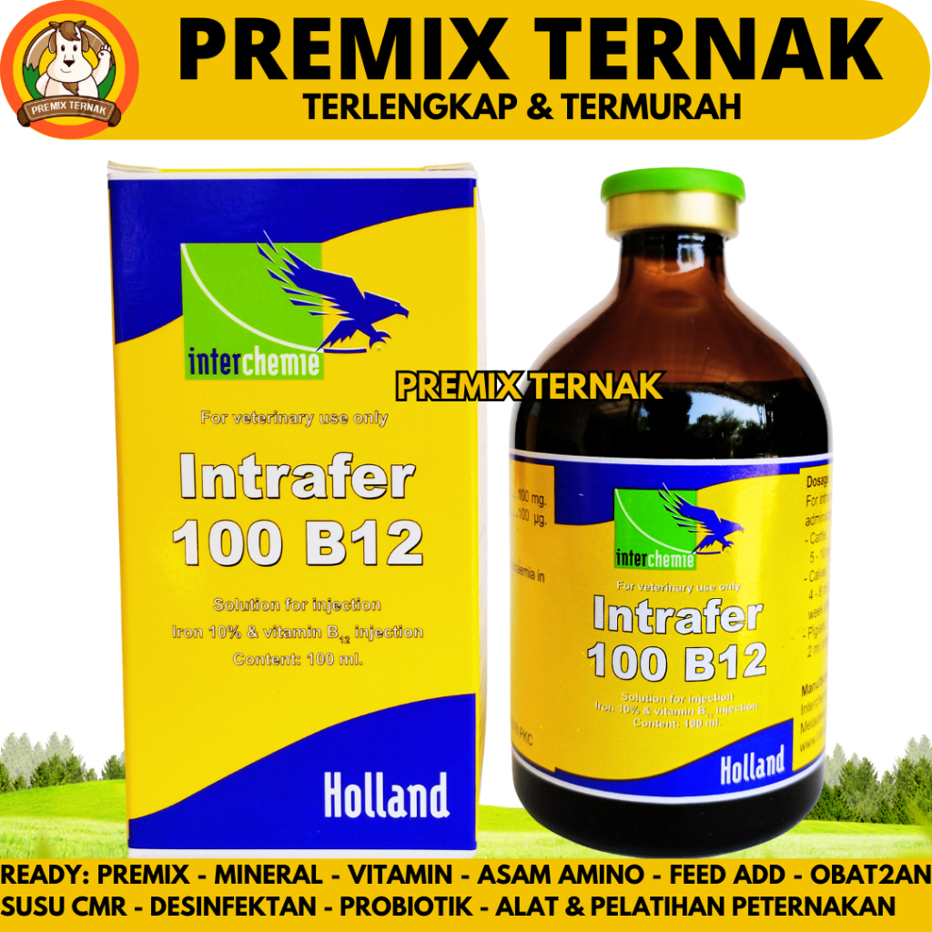 INTRAFER-100 B12 100ML (STIKER KUNING) - Obat Hewan Anti Anemia & Pemacu Pertumbuhan Fe & B12 Sapi B
