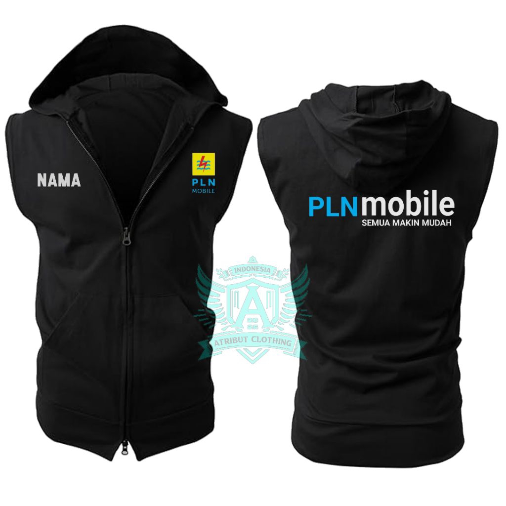 Jaket Rompi Vest Zipper Pln Mobile Kaos Lengan Panjang Lengan Pendek Hitam Premium Combed24s Gratis 