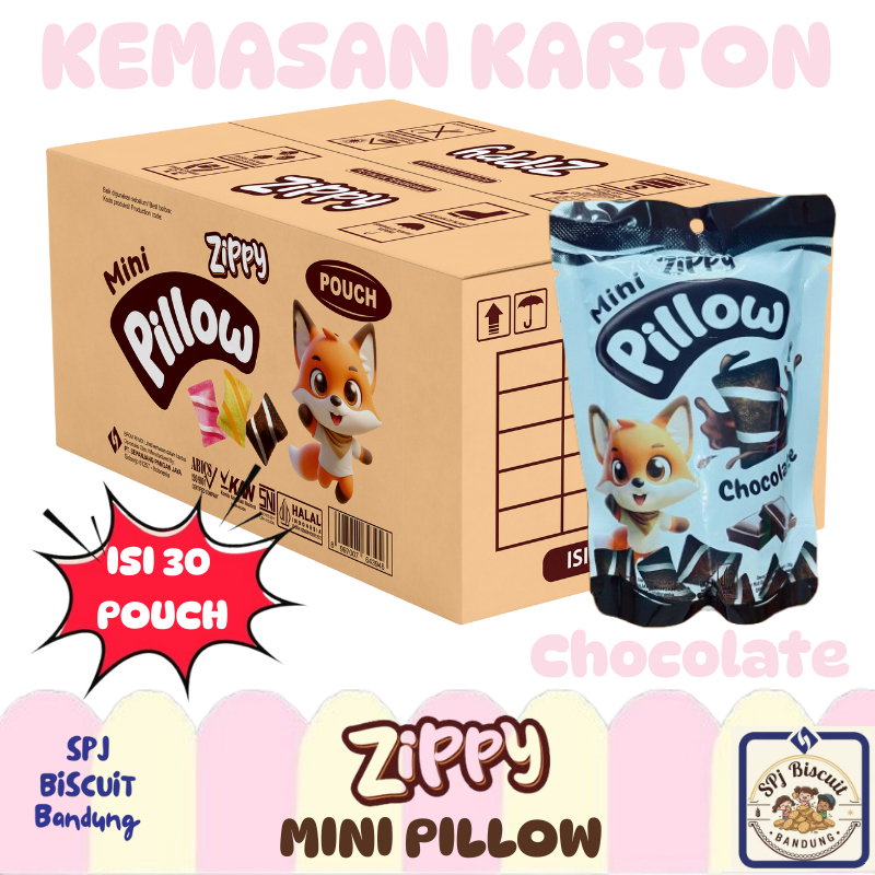 ZIPPY MINI PILLOW RASA COKLAT ISI 30 POUCH KEMASAN KARTON