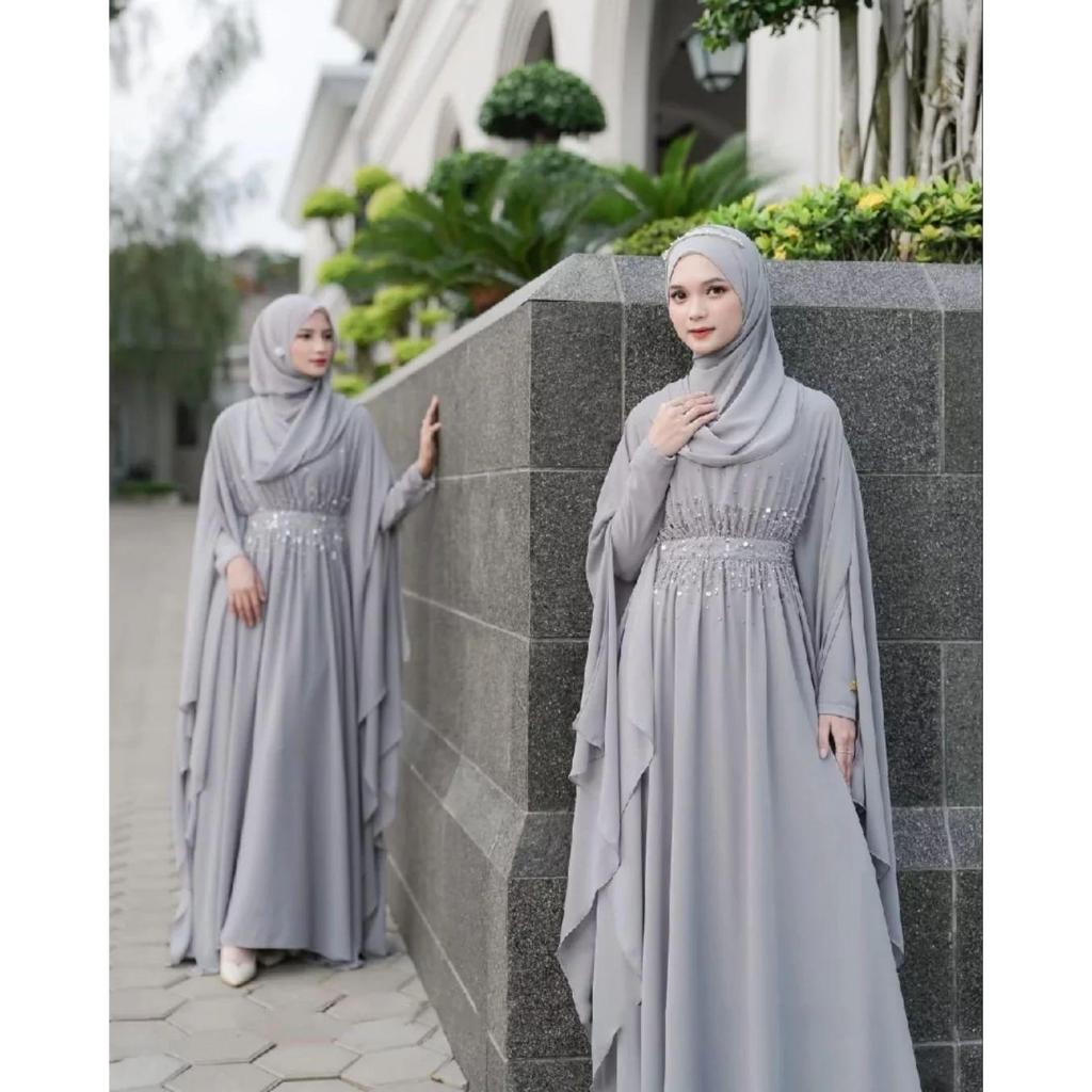 larisa kaftan ceruty babydol gamis jumbo  baju lebaran wanita muslimah putih