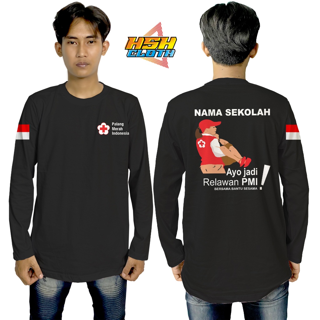 Baju Kaos Distro Lengan Panjang PMI PMR Relawan PMI Gratis Nama Sekolah Bisa Custom - HSHCloth