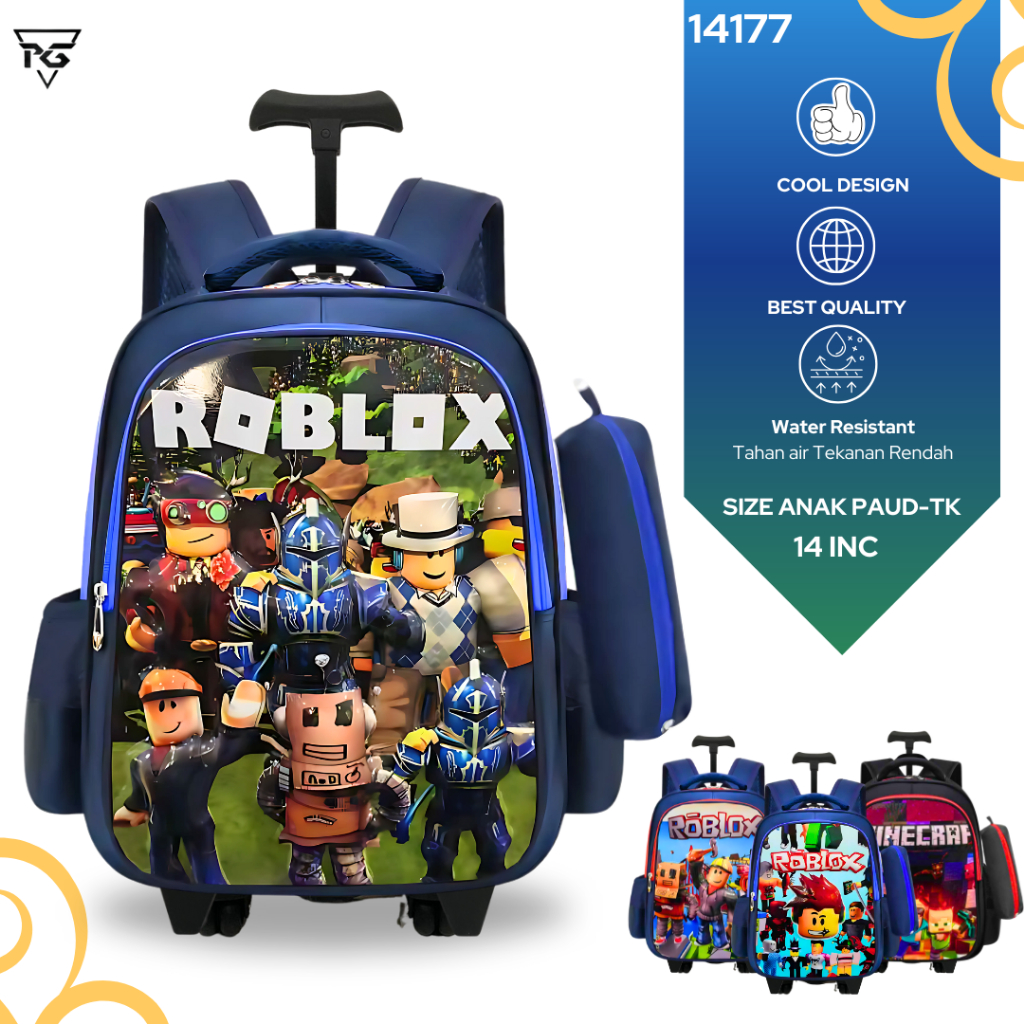 Tas Sekolah Anak Trolley Roblox Karakter 14 Inch – Cocok untuk TK PAUD, Anti Air & Awet 14177