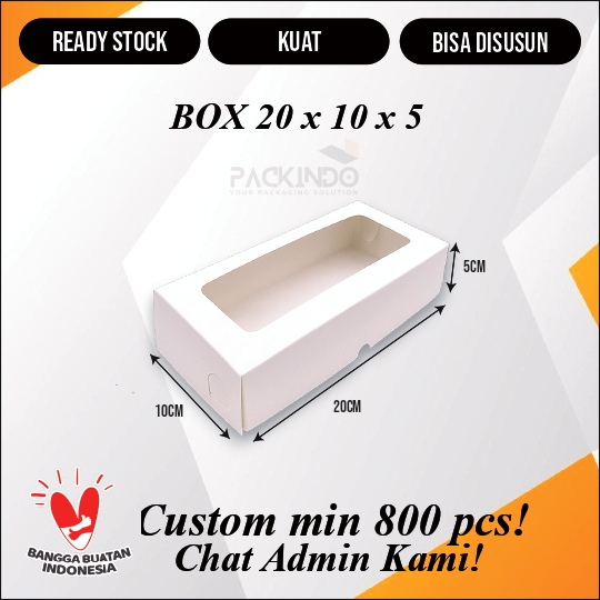 (10 pcs) Dus 20x10x5 20x10x8 Tempat Kue Kotak Dus Wadah Ivory Polos Jendela Mika