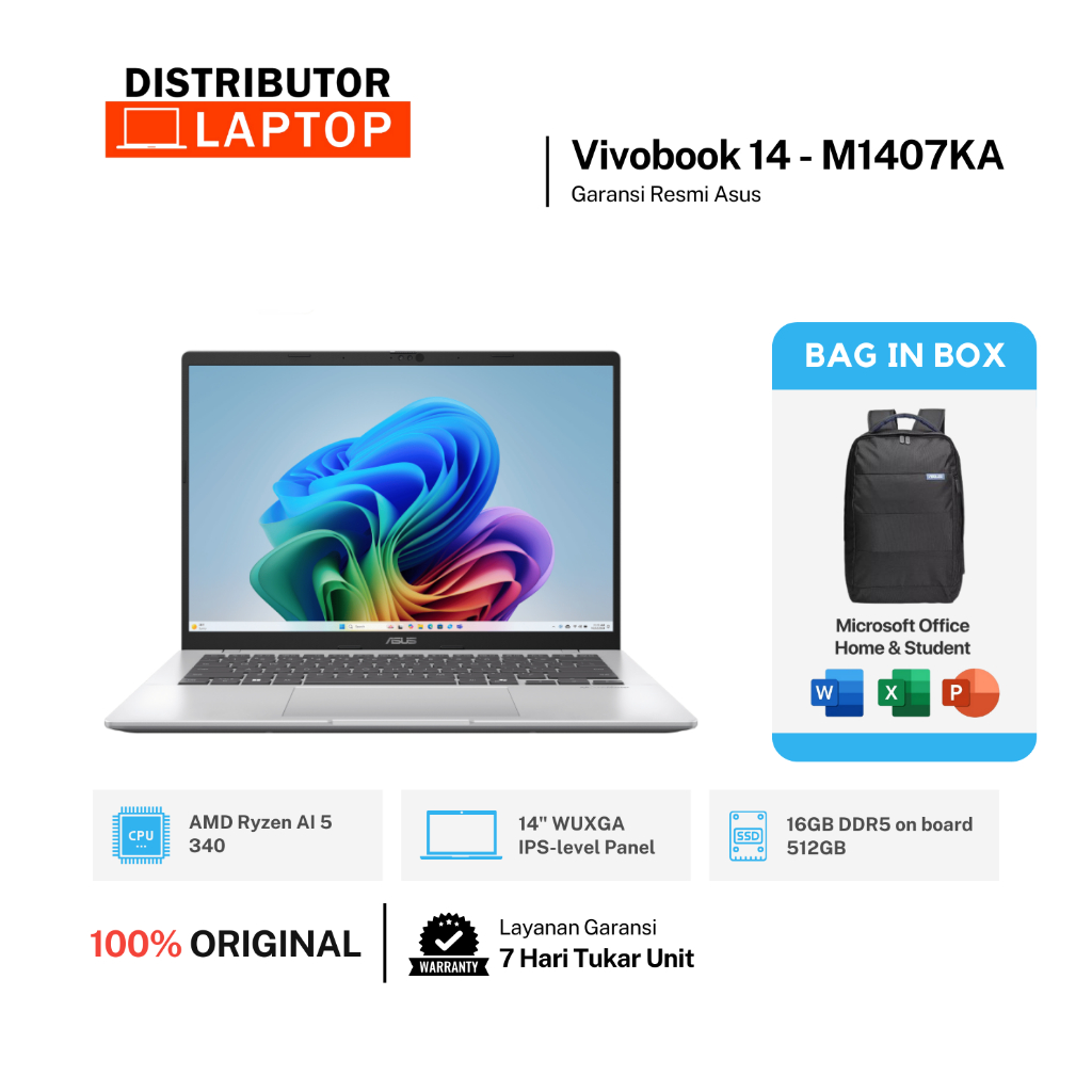 ASUS Vivobook 14 M1407KA R5-340 16GB/512GB 14" WUXGA IPS Garansi Resmi