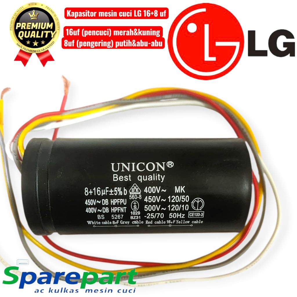 kapasitor mesin cuci LG 14kg - 16 kg kapasitor 16+8 uf mikro