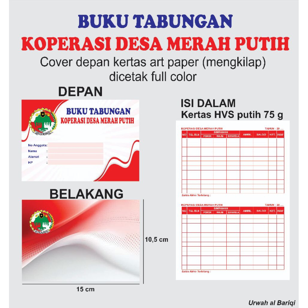 Buku tabungan koperasi desa MERAH PUTIH lanscape bisa custom cover