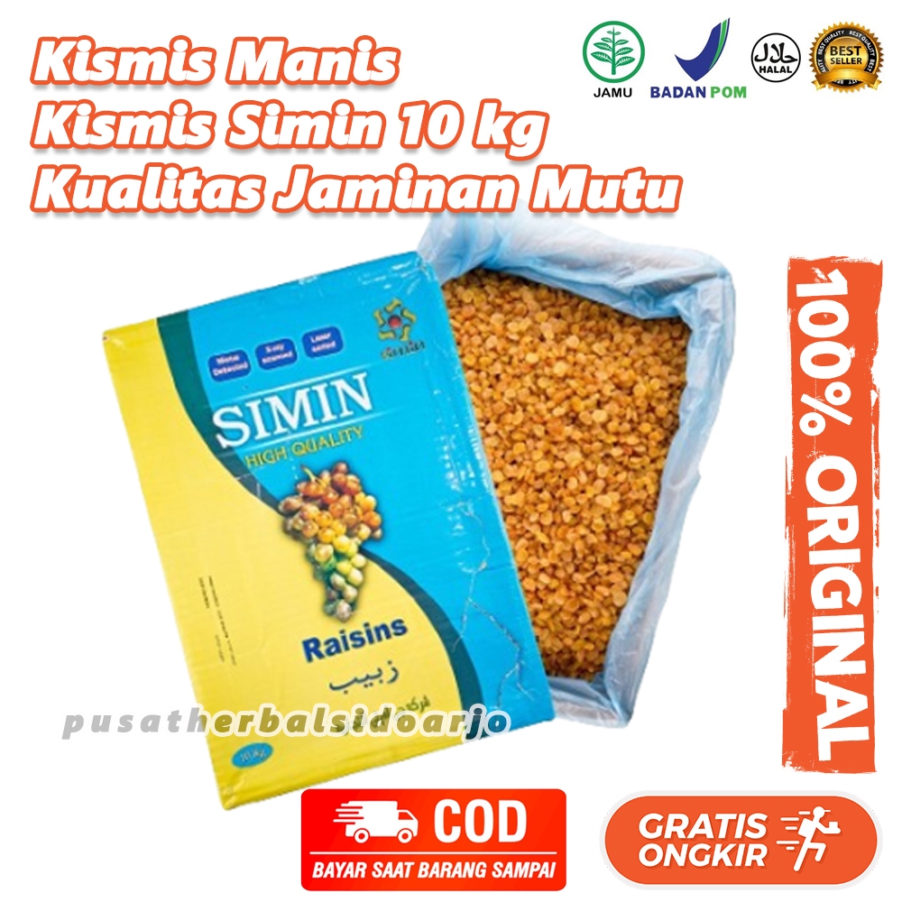 

Kismis Manis Simin Premium 10 Kg – Buah Anggur Kering Pilihan, Rasa Manis Alami, Segar, Higienis, Cocok untuk Camilan Sehat, Bahan Kue, Roti, Bolu, Granola, dan Olahan Makanan Berkualitas