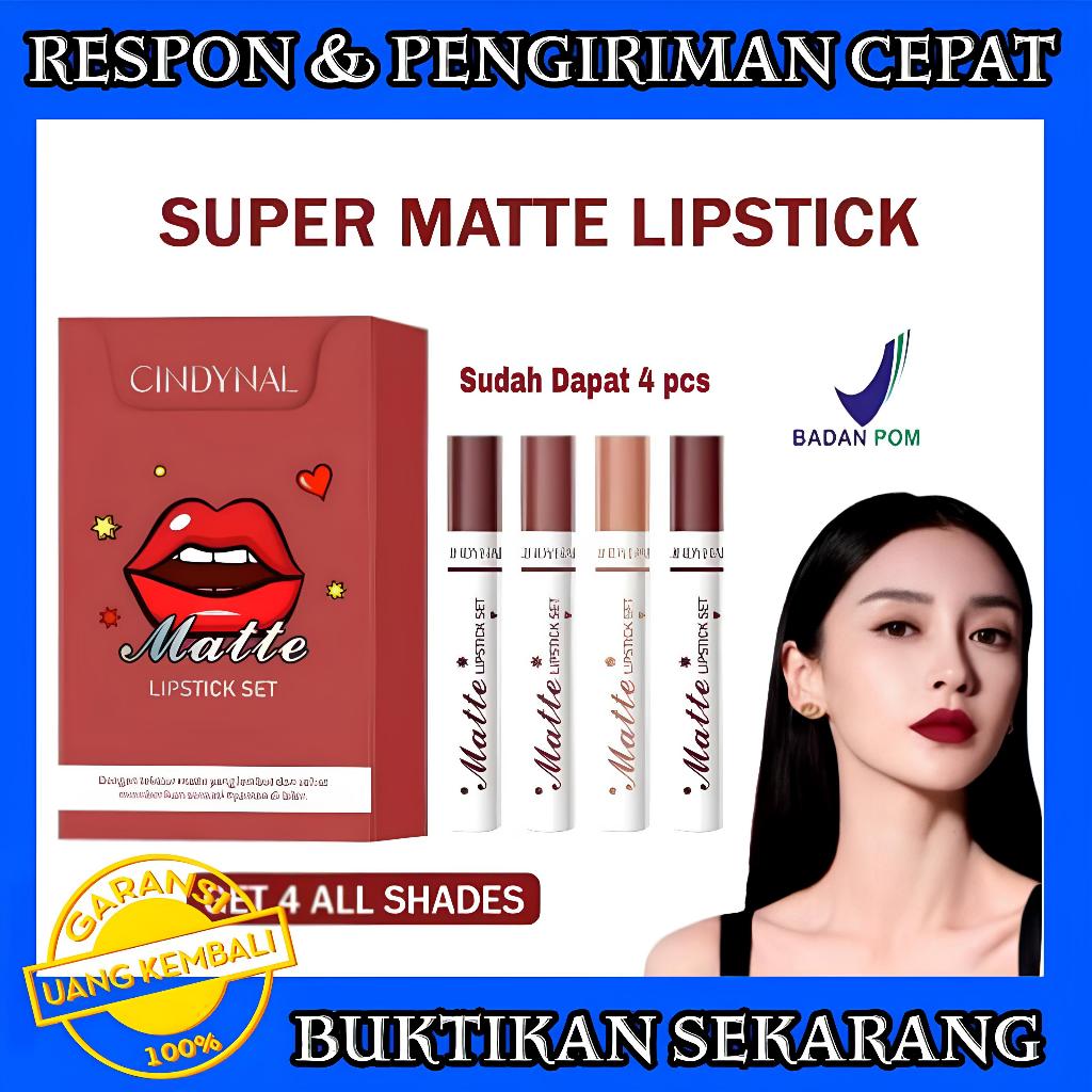 Cindynal Wonderful Smoke Tube Lipstick Hey Girl 4 In 1 Lipstik Matte Tahan Lama dan Waterproof