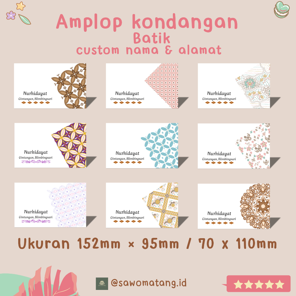 

Amplop Angpau kondangan (TEMA BATIK) CUSTOM Nama dan Alamat murah