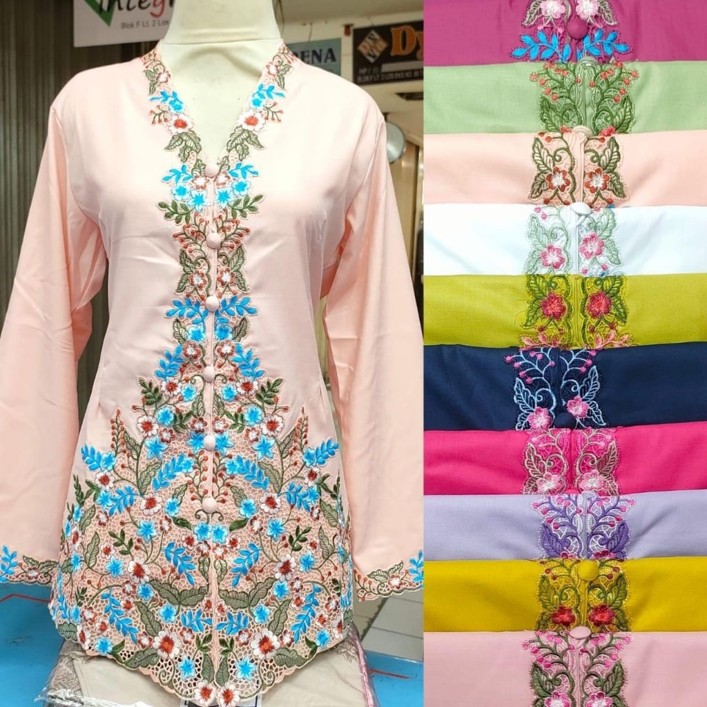 Kebaya Encim Bordir Kombinasi Bunga Mawar Kombinasi warna Senada Kebaya Encim Toyobo Fodu Kebaya Enc