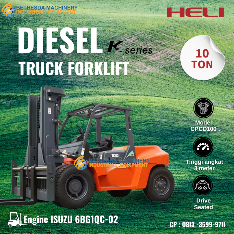 Heli CPCD 100 Forklift 10 Ton Diesel Isuzu Manual Lifting 3-6 Meter