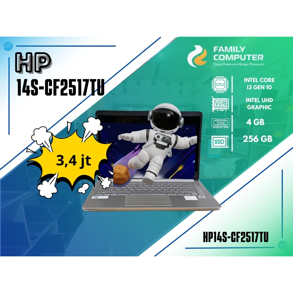 HP 14S-CF2517TU | INTEL CORE I3 GEN 10 | INTEL UHD GRAPHIC | 4GB | 256GB