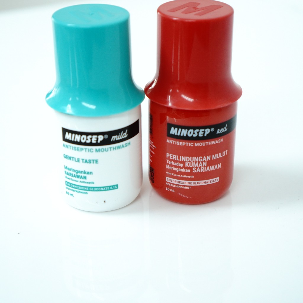 Minosep Obat Kumur Antiseptik Red 60 ml & Mild 60 ml