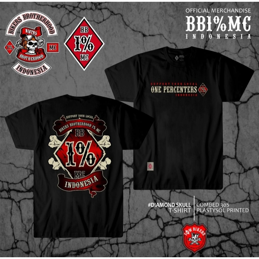 NEW ARIVAL KAOS BIKERS BROTHERHOOD 1% MC INDONESIA ORIGINAL HITAM FREE STICKER