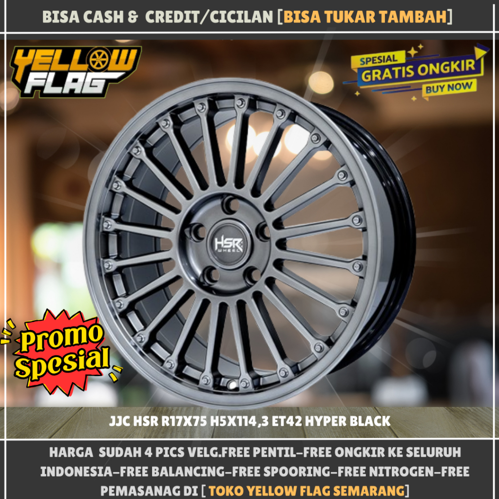 Velg mobil murah ring 17 hsr jjc lubang baud 5x114,3 et42 lebar 7,5 r17 hiper black hsr ooriginal