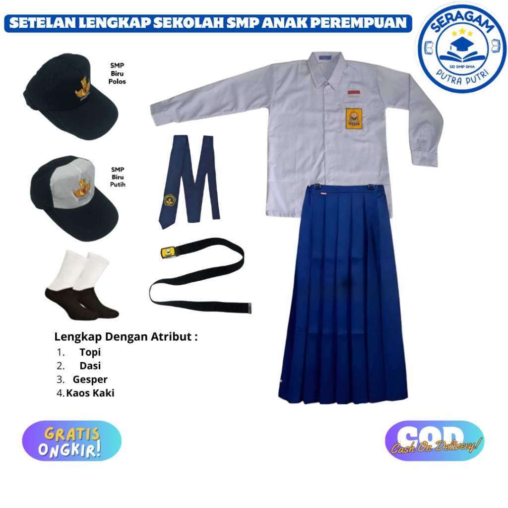 Setelan Seragam Sekolah SMP Baju Panjang Rok panjang Putri Set Wanita Seragam Sekolah SMP Perempuan