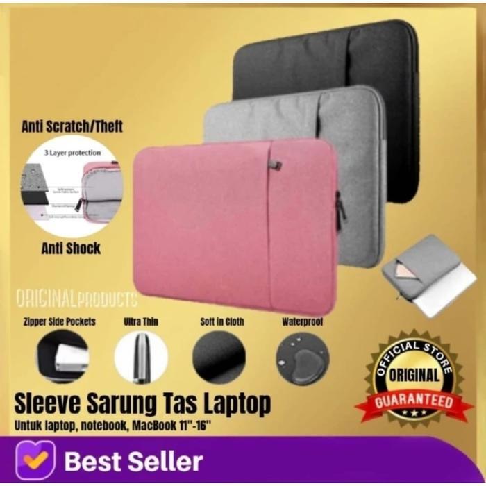 TAS SLEEVE LAPTOP MACBOOK SARUNG HP 13 15 INCH 13" WATERPROFF NOTEBOOK - Hitam, 11-12" inch