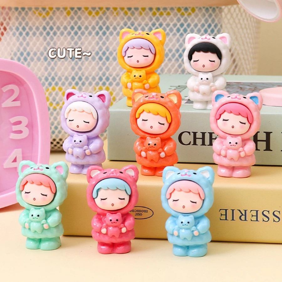 Mini Figure Lucu Kucing Dengan Boneka Bayi
