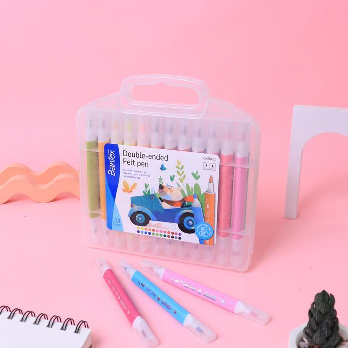 

Bantex Spidol 12/24 Warna Dual Tip / Felt Pen 2 Ujung Marker Aman Bisa Dicuci PP Box BK30XX