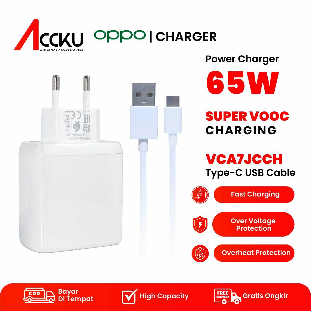 Ready Stok Charger Oppo 65W Charger Oppo Super Dart Super Fast Charging  - USB C to Type C 65W