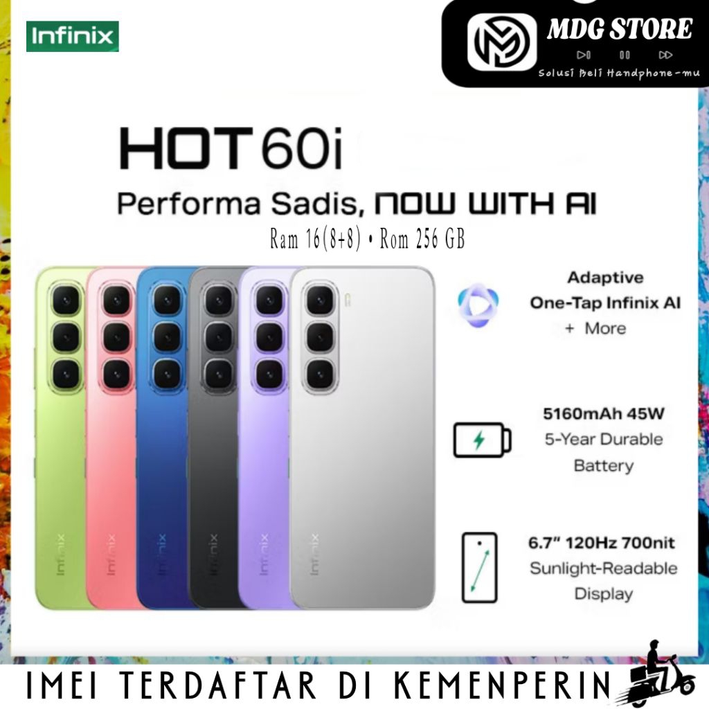 Infinix Hot 60i — Layar 120Hz • Kamera 50MP AI • RAM 8/256GB • Resmi Indonesia