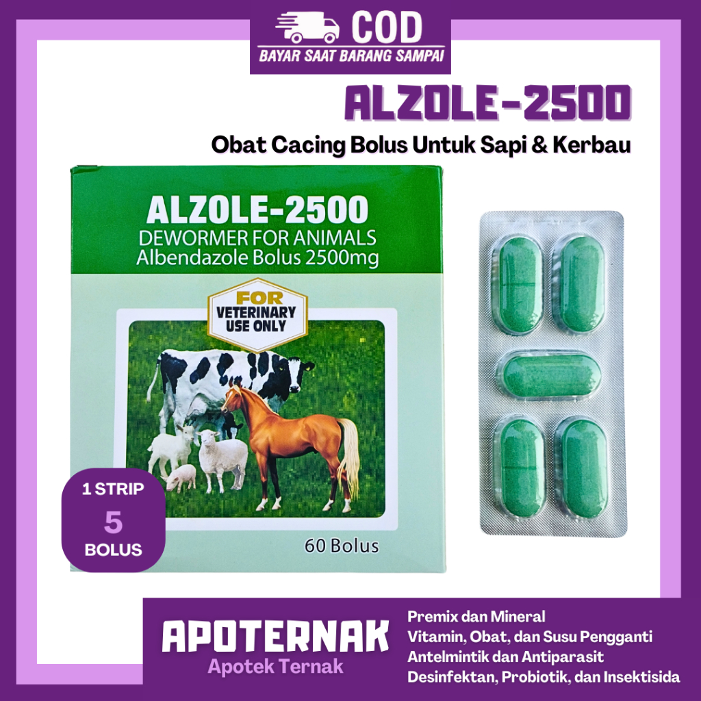 ALZOLE 2500 1 STRIP (5 BOLUS) - Obat Cacing Sapi Kerbau Bolus - Obat Cacing Sapi Paling Ampuh