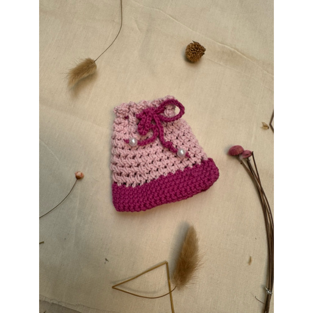 Pouch dompet rajut besar tali mutiara 085