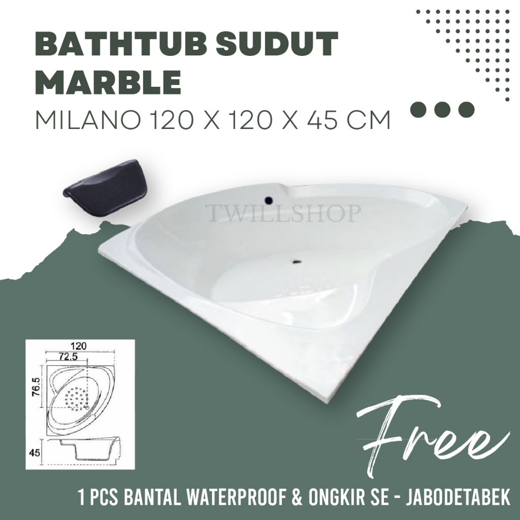 Bathtub Sudut Marble MILANO Gratis Ongkir Jabodetabek