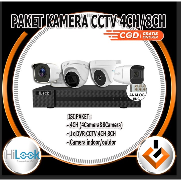 PAKET CCTV HILOOK AUDIO BISA MEREKAM SUARA DAN VIDEO 4 CHANNEL 4 CAMERA 2MP 1080P