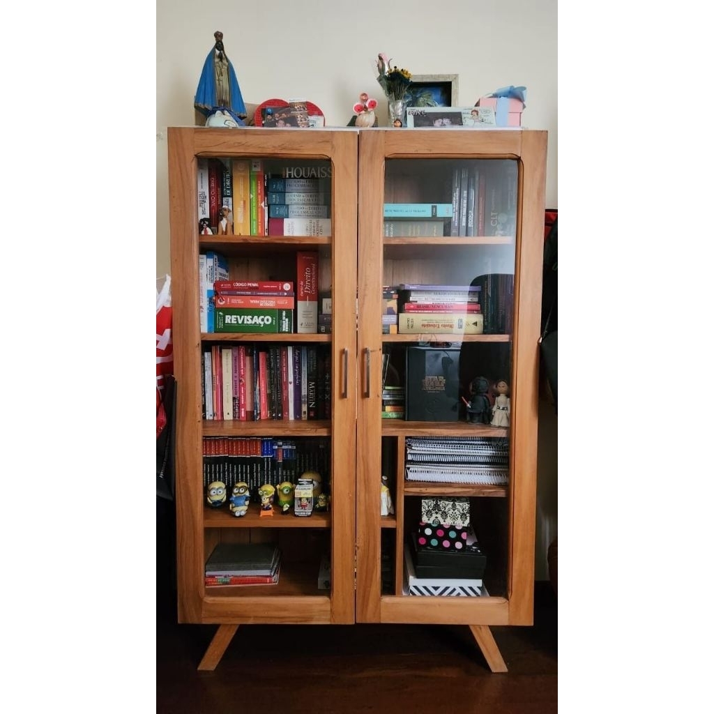 Lemari Buku Kayu Jati Kaca 2 Pintu Minimalis