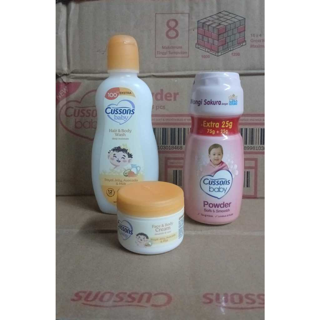 PAKET CUSSONS BABY CREAM NOURISH & CARE 50 GRAM_HAIR & BODY WASH 200ml botol_BEDAK 75Gr + 25gGr ANAK