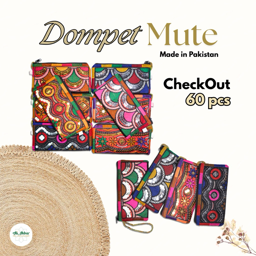 60 Pcs Dompet Mute Pakistan Bordir Payet – Oleh-Oleh Haji Umrah 21x11cm Oleh Oleh Haji Dompet Oleh o
