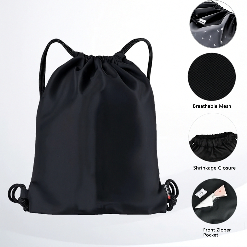 Tas Serut Olahraga Polos Hitam Pria Wanita Futsal Lari Jogging / Tas Serut Pria