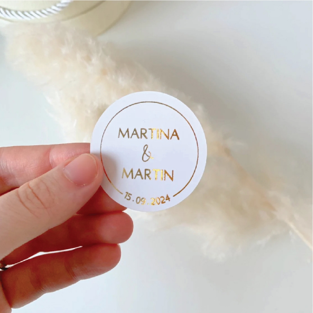 

Sticker White Gold foil Initial Wedding Custom | Cetak Sticker hotprint foil gold | Cetak Sticker Happy Wedding