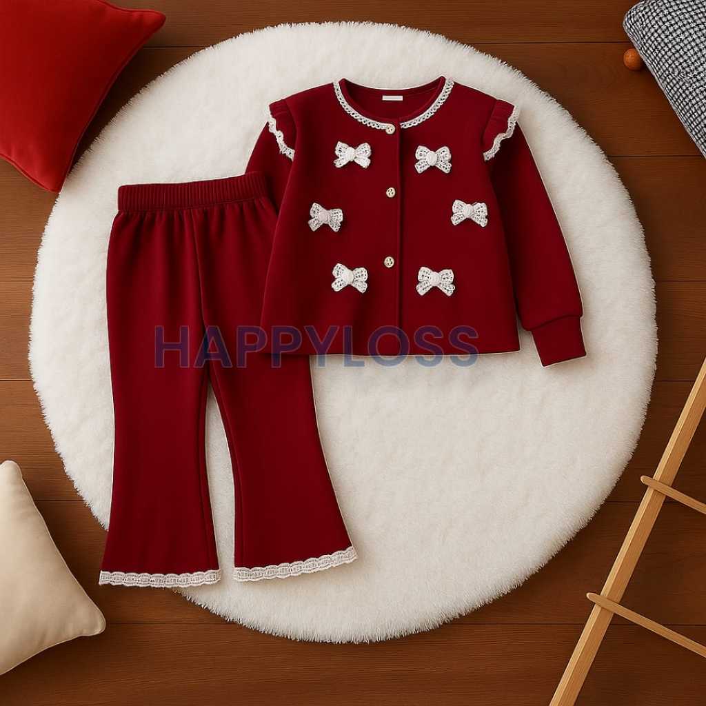 Setelan Cardigan Anak Perempuan Motif Pita Untuk Usia 1-11 Tahun Setelan Viral Anak Perempuan