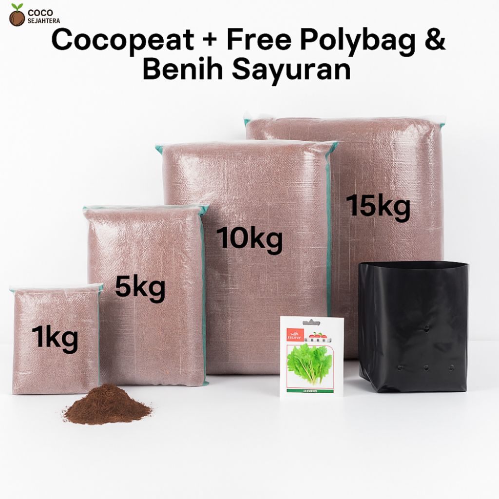 Cocopeat Media Tanam Kemasan 1kg 5kg 10kg 15kg + Free Polybag & Benih Sayuran – Cocopeat Serbuk Sabu