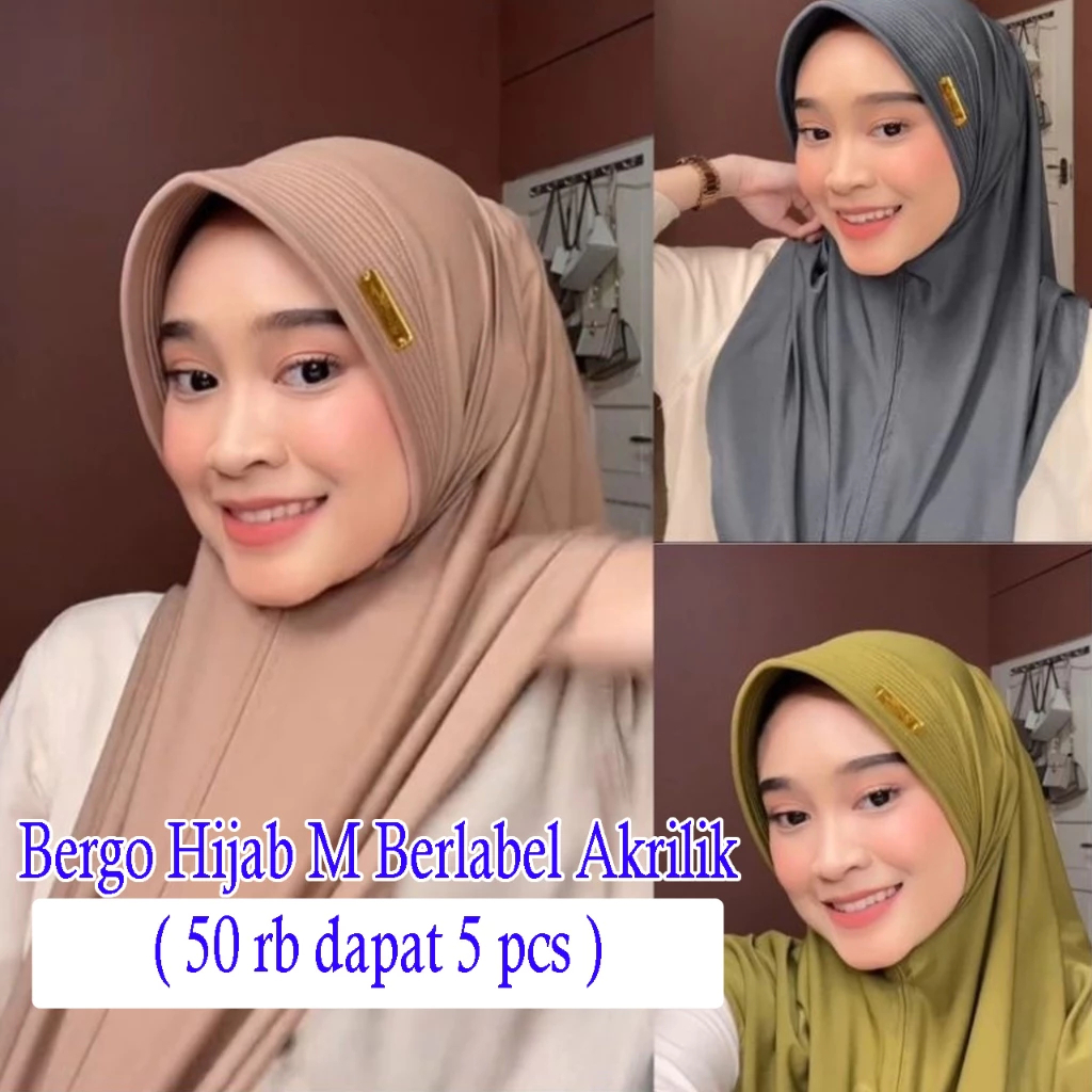 ( 50RB DAPAT 5PCS ) BERGO HAMIDAH SIZE M HIJAB INSTAN MENUTUP DADA  LABEL AKRILIK BY.AIDA HIJAB