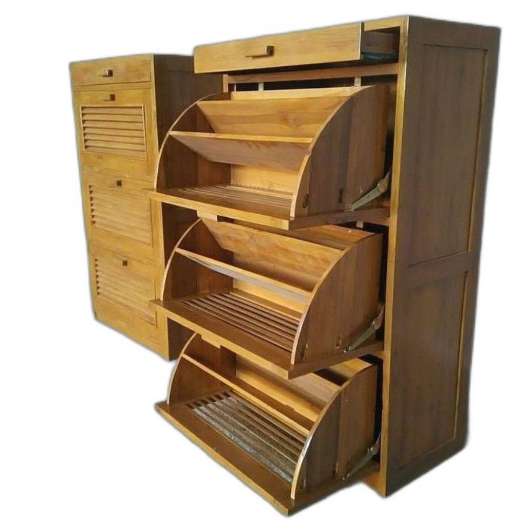 Rak Sepatu Minimalis Bahan Kayu Jati 3 Lantai Furniture Jepara
