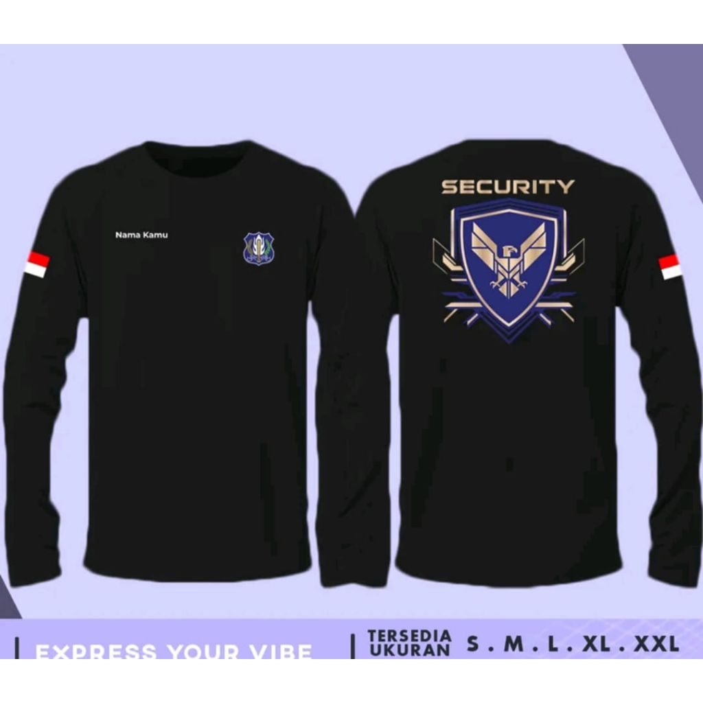 Kaos Distro Lengan Panjang Security Motif Biru - Kaos Bahan Adem Lembut Nyaman Dipakai