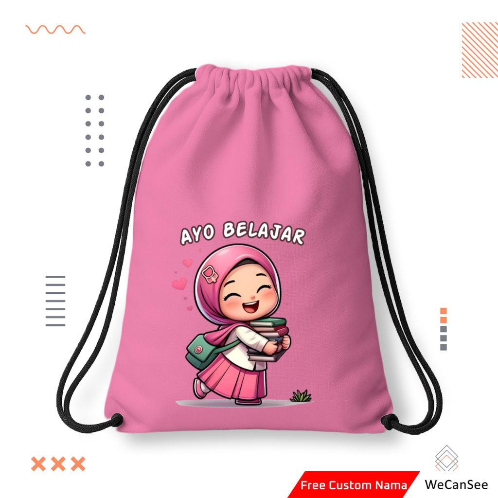 Tas Serut | Tas Serut Anak | Tas Serut Anak Ayo Belajar Custom Nama | Stringbag | Tas Serut Custom N