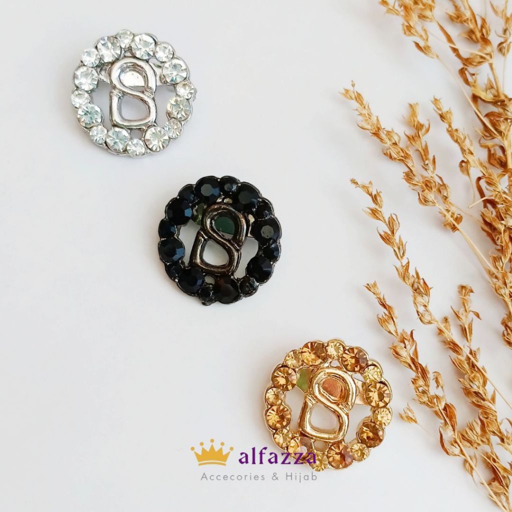 Bros Hijab Mini Branded Bulat |Brooch Buttonscarves kw |Gold Silver Black
